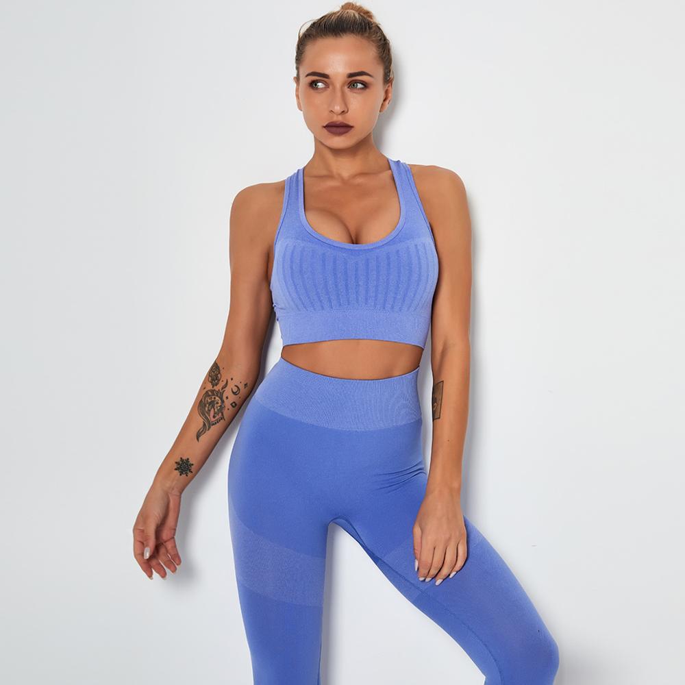 Seamless Yoga Fitness Tracksuit Set For Women Vest Crop Top Leggings Pants Suit Gym Jogging Slim Sportswear Outfits Dry Quickly | Vimost Shop.
