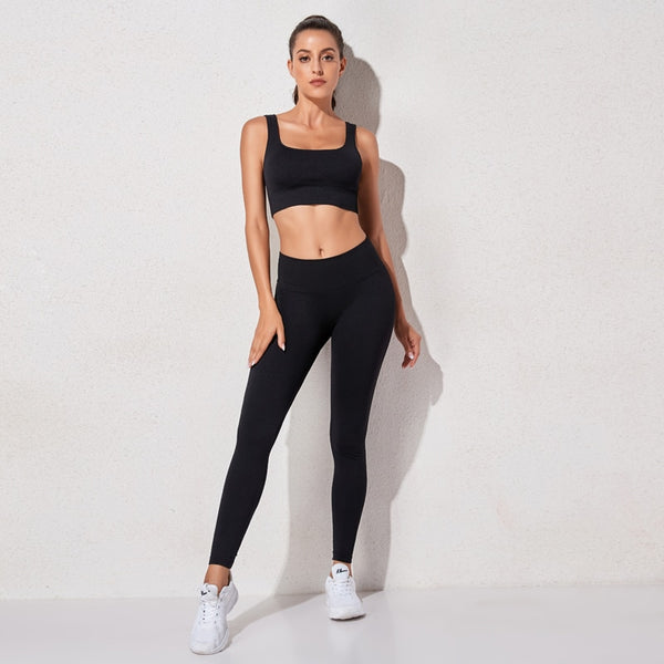 Women's sportswear High Waist Sports Bra+ Legging Gym Clothing Seamless Fitness Yoga Suit Stretchy Workout Set Padded Sport