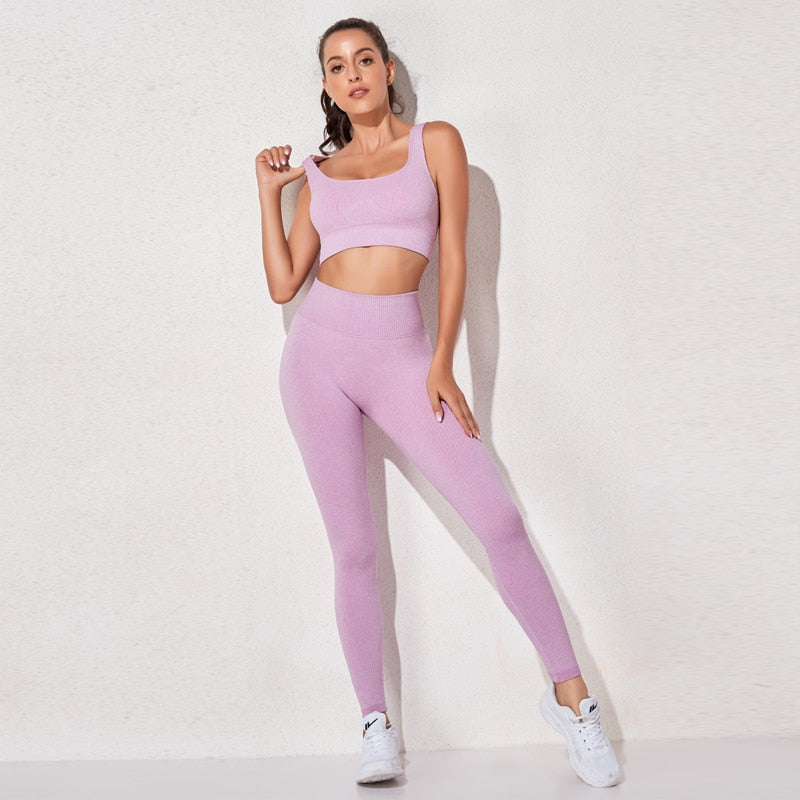 Women's sportswear High Waist Sports Bra+ Legging Gym Clothing Seamless Fitness Yoga Suit Stretchy Workout Set Padded Sport
