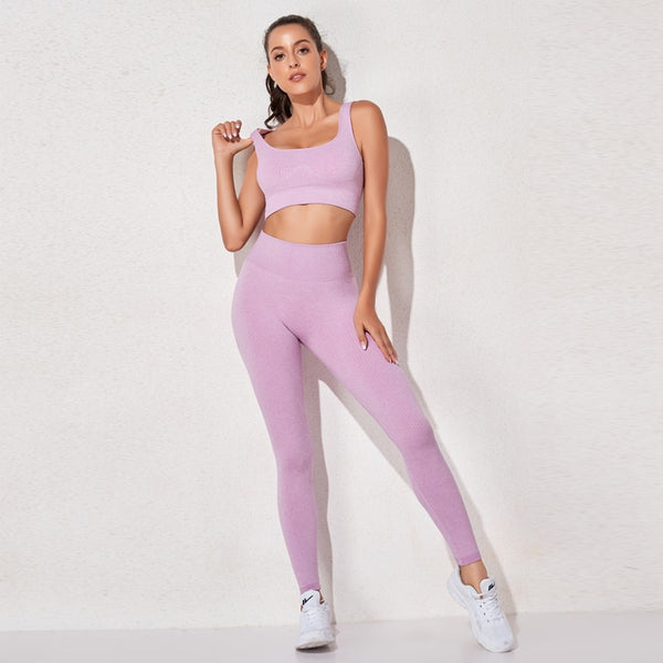 Women's sportswear High Waist Sports Bra+ Legging Gym Clothing Seamless Fitness Yoga Suit Stretchy Workout Set Padded Sport
