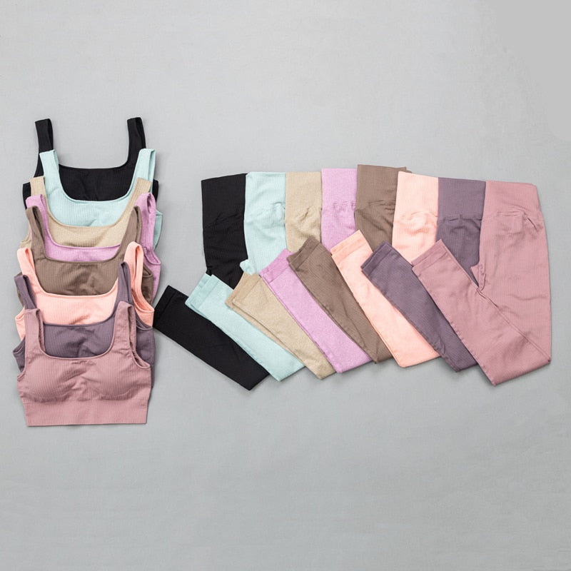 Women's sportswear High Waist Sports Bra+ Legging Gym Clothing Seamless Fitness Yoga Suit Stretchy Workout Set Padded Sport