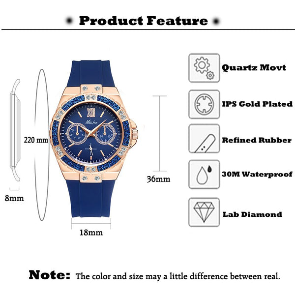 Women's Watches Chronograph Rose Gold Sport Watch Ladies Diamond Blue Rubber Band Xfcs Analog Female Quartz Wristwatch | Vimost Shop.