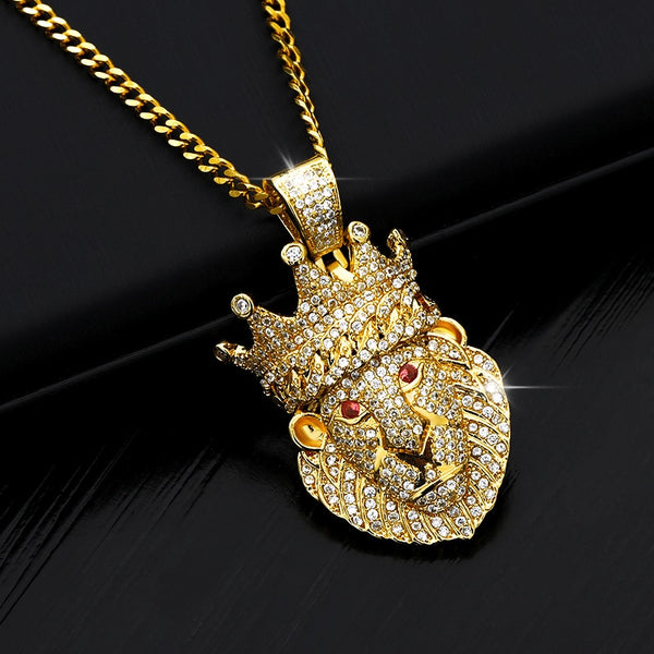 Lion Head Pendant Necklace Hip hop Punk Gold/ Platnium Color Zircon Choker Chain Ice Out Necklace for Women Men  Jewelery Gift | Vimost Shop.