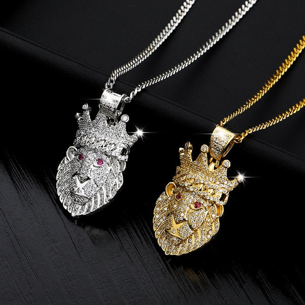 Lion Head Pendant Necklace Hip hop Punk Gold/ Platnium Color Zircon Choker Chain Ice Out Necklace for Women Men  Jewelery Gift | Vimost Shop.