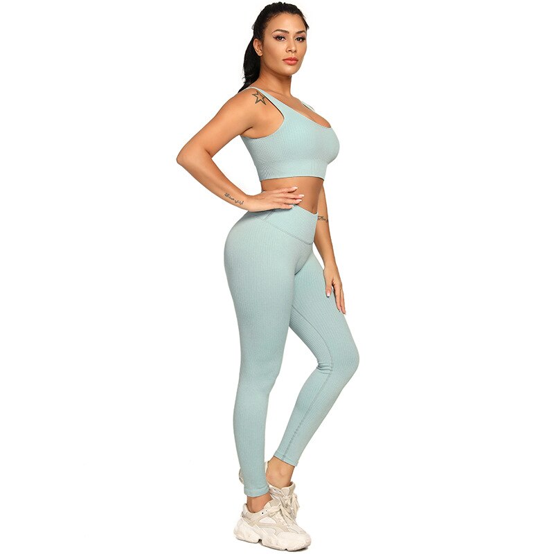 Ribbing Seamless Yoga Sets Fitness Sports Set Tank Crop Top Pants Tracksuit For Women Push Up Work Out Gym  Sportswear Outfits | Vimost Shop.