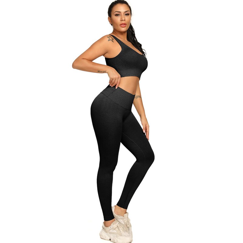 Ribbing Seamless Yoga Sets Fitness Sports Set Tank Crop Top Pants Tracksuit For Women Push Up Work Out Gym  Sportswear Outfits | Vimost Shop.