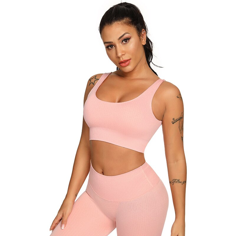 Ribbing Seamless Yoga Sets Fitness Sports Set Tank Crop Top Pants Tracksuit For Women Push Up Work Out Gym  Sportswear Outfits | Vimost Shop.