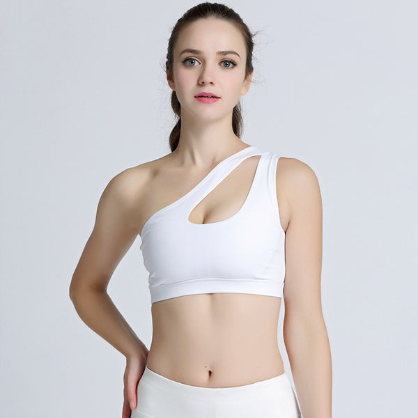 Solid One Shoulder Yoga Seamless Shockproof Bra Top Fitness Running Gym Yoga Top Women Gym Workout Beauty Back Sport Bra Vest | Vimost Shop.