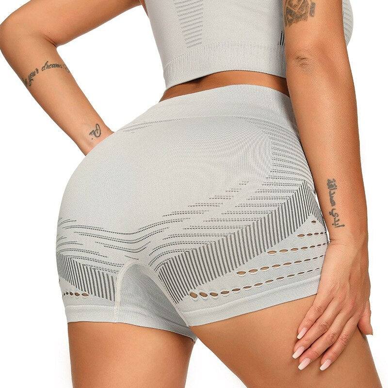 Seamless Hollow Out Fitness Yoga Shorts High Elastics Workout Sports Push Up Gym Running Short Pants For Women Female Clothing | Vimost Shop.