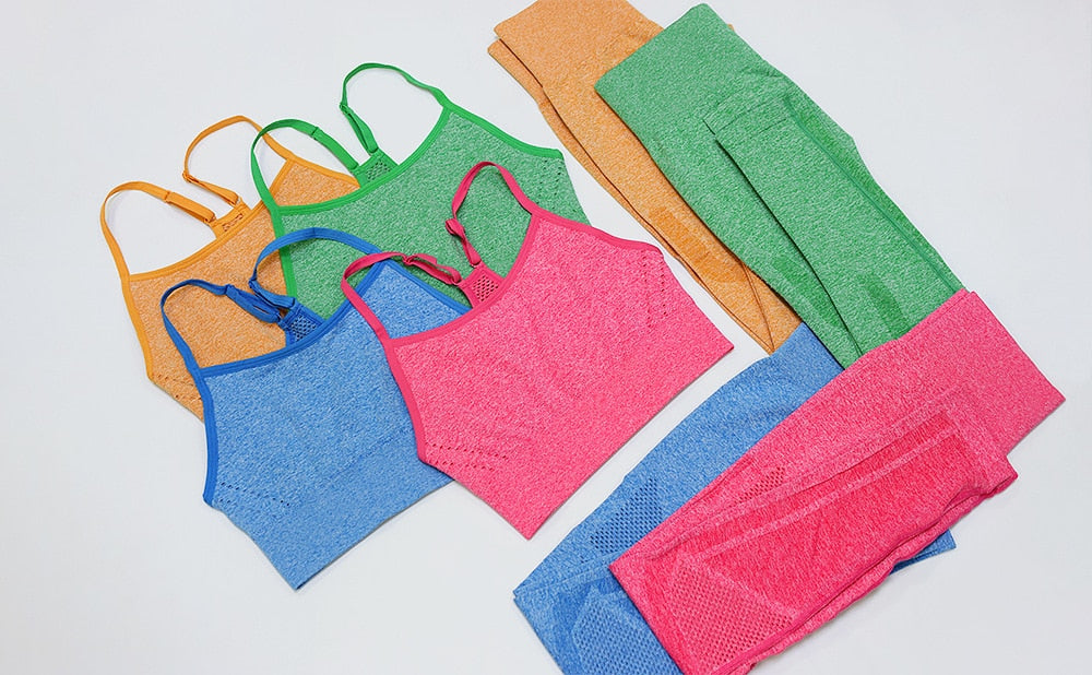 Seamless Yoga Fitness Hollow Out Set Camisole Crop Top High Waist Pants Sportswear Tracksuit Running Sports Gym Workout Clothes | Vimost Shop.