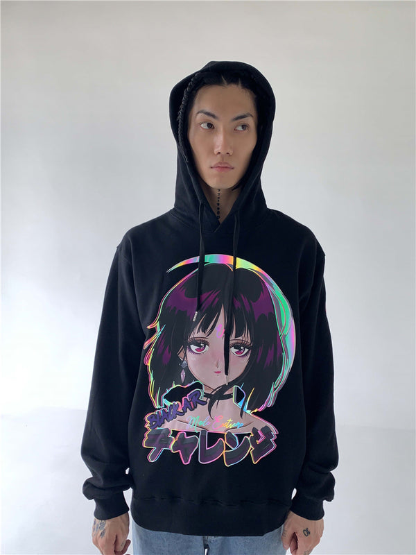 Reflective Anime Hooded Sweatshirts Hoodies Japanese Men/women Harajuku Casual Pullover Hoodie Hip Hop Cotton Tops | Vimost Shop.