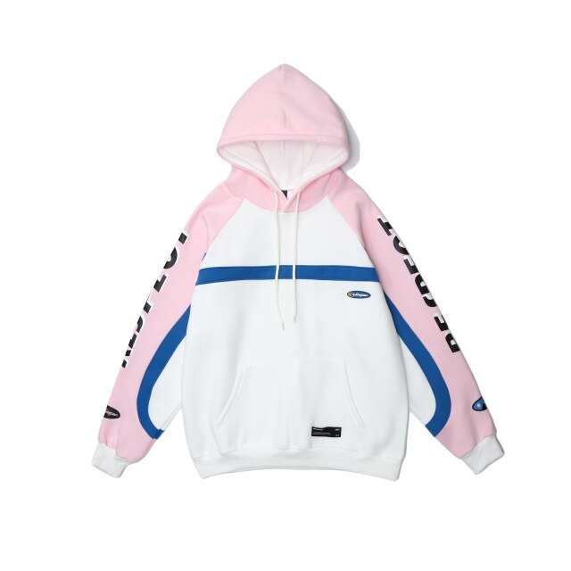 Hip Hop Patchwork Hoodie Sweatshirt Mens Harajuku Hoodie Streetwear HipHop Pullover Fleece Winter Autumn Pink Tops | Vimost Shop.