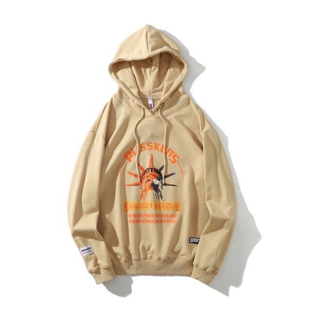 Street Wear Hip Hop Style Funny Statue of Liberty Hoodie Sweatshirt Men Harajuku Hoodie Pullover Cotton Khaki | Vimost Shop.