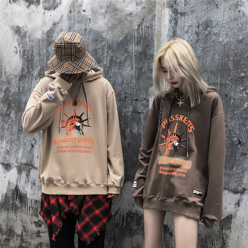 Street Wear Hip Hop Style Funny Statue of Liberty Hoodie Sweatshirt Men Harajuku Hoodie Pullover Cotton Khaki | Vimost Shop.