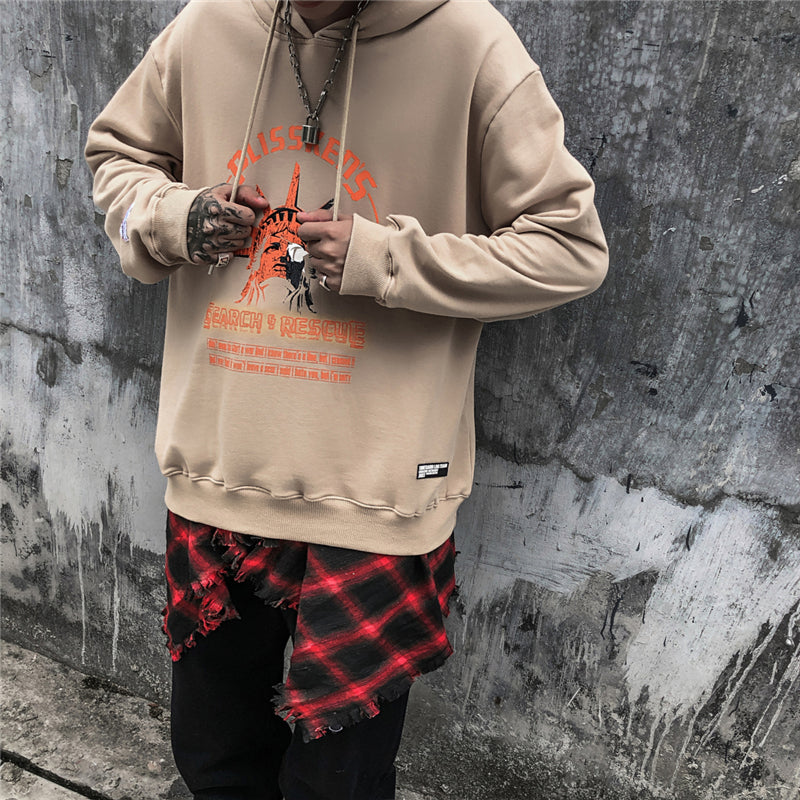 Street Wear Hip Hop Style Funny Statue of Liberty Hoodie Sweatshirt Men Harajuku Hoodie Pullover Cotton Khaki | Vimost Shop.