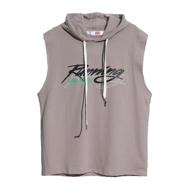 Sleeveless Letter Print Hooded Tops Tees Shirts Summer Men Tank Top Casual Loose Hip Hop Hoodie Clothing | Vimost Shop.