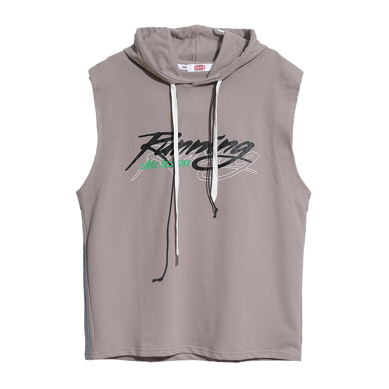 Sleeveless Letter Print Hooded Tops Tees Shirts Summer Men Tank Top Casual Loose Hip Hop Hoodie Clothing | Vimost Shop.