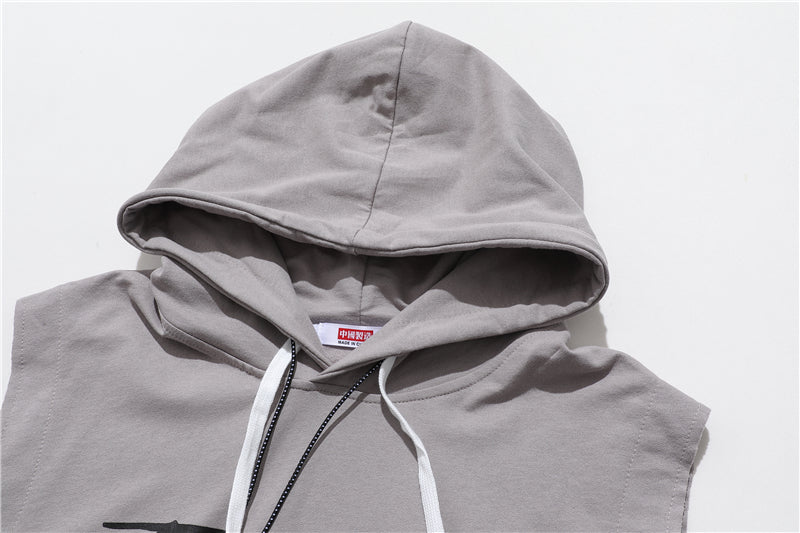 Sleeveless Letter Print Hooded Tops Tees Shirts Summer Men Tank Top Casual Loose Hip Hop Hoodie Clothing | Vimost Shop.