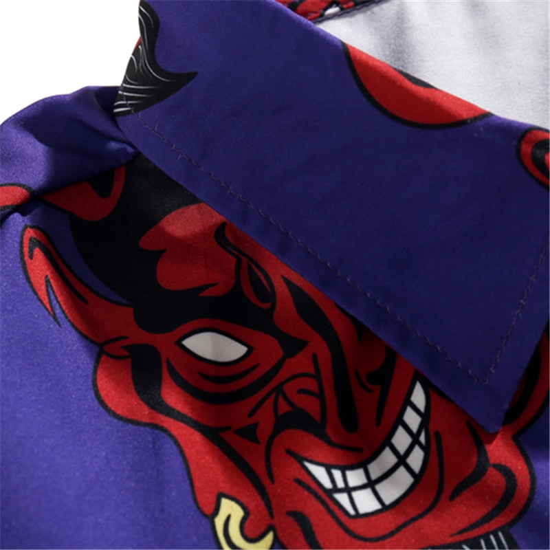 Japanese Style Devil Print Clothes Streetwear Shirts Mens Casual Long Sleeve Shirt Camisas Hip Hop Shirts Tops | Vimost Shop.