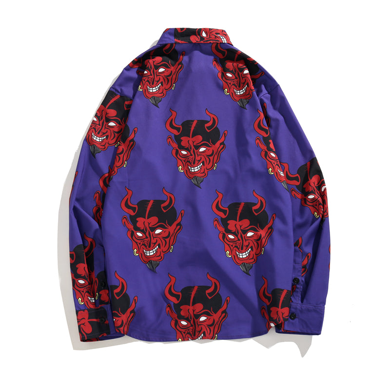 Japanese Style Devil Print Clothes Streetwear Shirts Mens Casual Long Sleeve Shirt Camisas Hip Hop Shirts Tops | Vimost Shop.