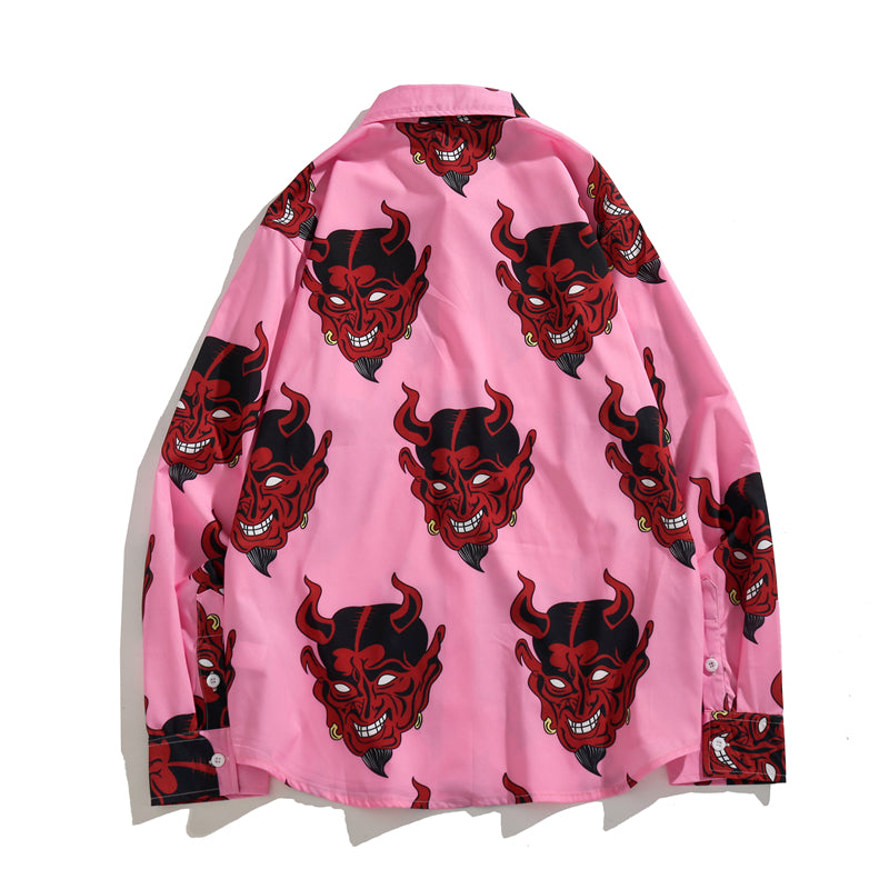 Japanese Style Devil Print Clothes Streetwear Shirts Mens Casual Long Sleeve Shirt Camisas Hip Hop Shirts Tops | Vimost Shop.