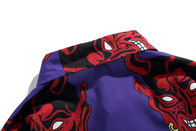 Japanese Style Devil Print Clothes Streetwear Shirts Mens Casual Long Sleeve Shirt Camisas Hip Hop Shirts Tops | Vimost Shop.