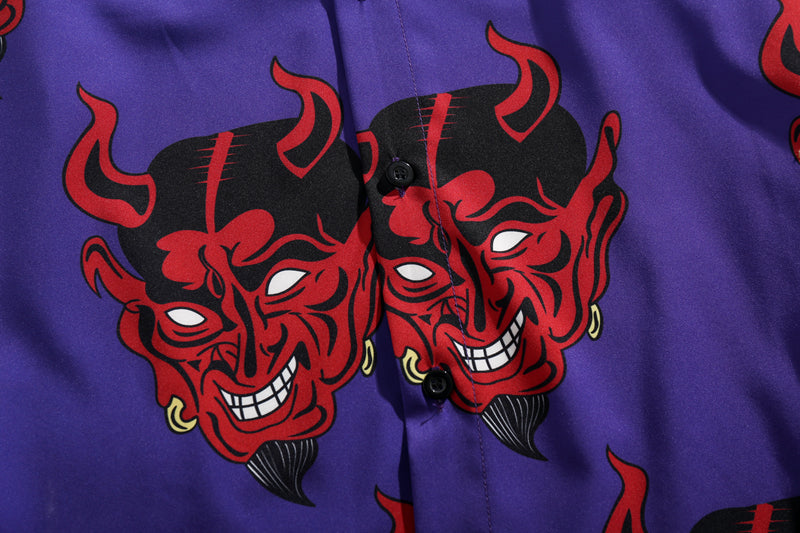 Japanese Style Devil Print Clothes Streetwear Shirts Mens Casual Long Sleeve Shirt Camisas Hip Hop Shirts Tops | Vimost Shop.