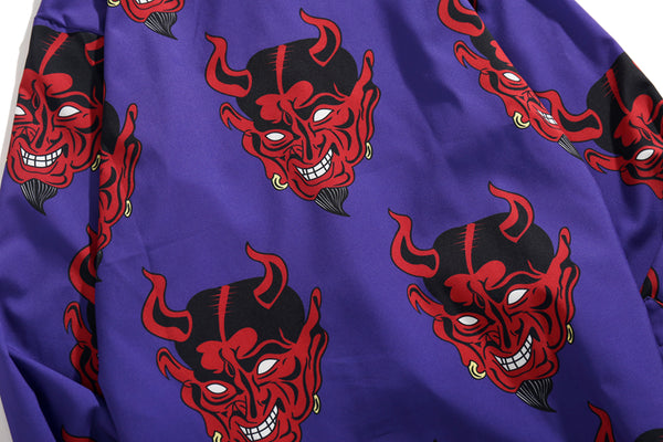 Japanese Style Devil Print Clothes Streetwear Shirts Mens Casual Long Sleeve Shirt Camisas Hip Hop Shirts Tops | Vimost Shop.