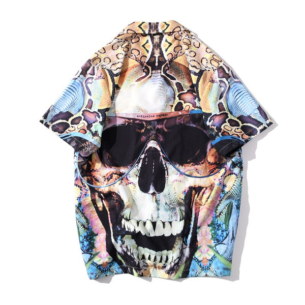 Summer Sunglasses Skull Print Beach Hawaiian Aloha Shirts Mens Casual Short Sleeve Shirt Male Fashion Shirts Top | Vimost Shop.