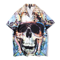 Summer Sunglasses Skull Print Beach Hawaiian Aloha Shirts Mens Casual Short Sleeve Shirt Male Fashion Shirts Top | Vimost Shop.