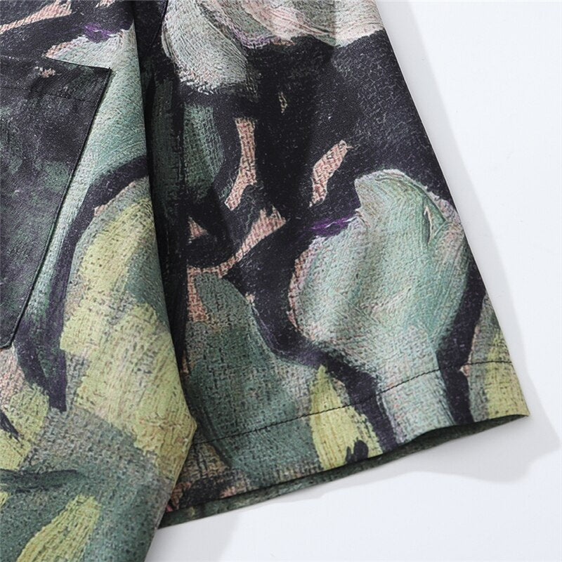 Fashion Painting Print Hawaiian Shirts Male Streetwear Hip Hop Casual Beach Camisas Shirt Summer Men Green Tops | Vimost Shop.