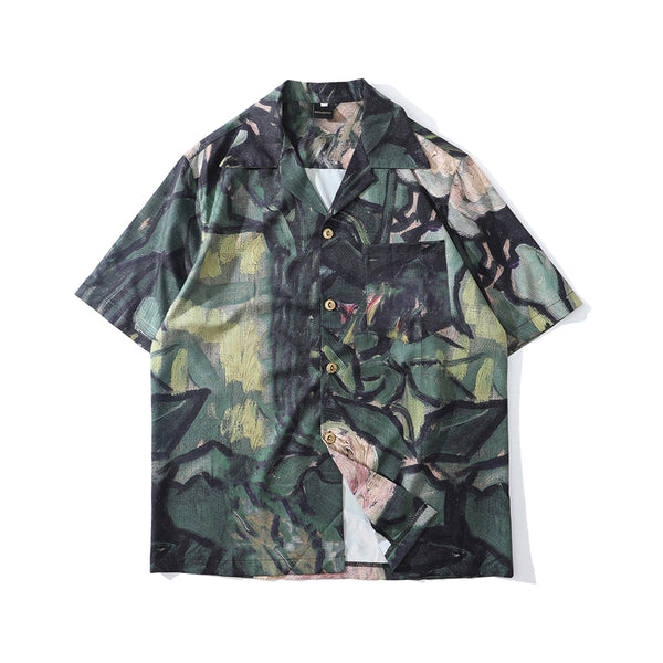 Fashion Painting Print Hawaiian Shirts Male Streetwear Hip Hop Casual Beach Camisas Shirt Summer Men Green Tops | Vimost Shop.