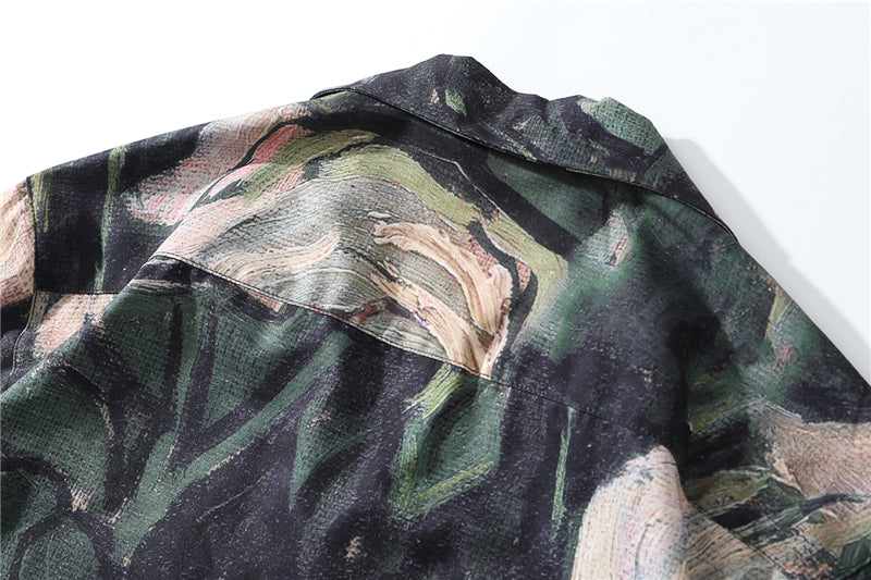 Fashion Painting Print Hawaiian Shirts Male Streetwear Hip Hop Casual Beach Camisas Shirt Summer Men Green Tops | Vimost Shop.