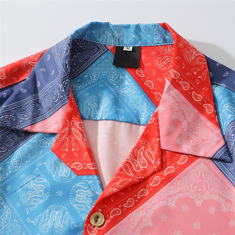 Fashion Harajuku Patchwork Hawaiian Shirts Streetwear Hip Hop Casual Vintage Beach Camisas Shirt Summer Men Purple Tops | Vimost Shop.
