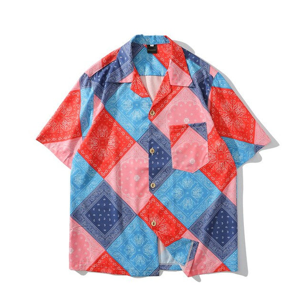 Fashion Harajuku Patchwork Hawaiian Shirts Streetwear Hip Hop Casual Vintage Beach Camisas Shirt Summer Men Purple Tops | Vimost Shop.