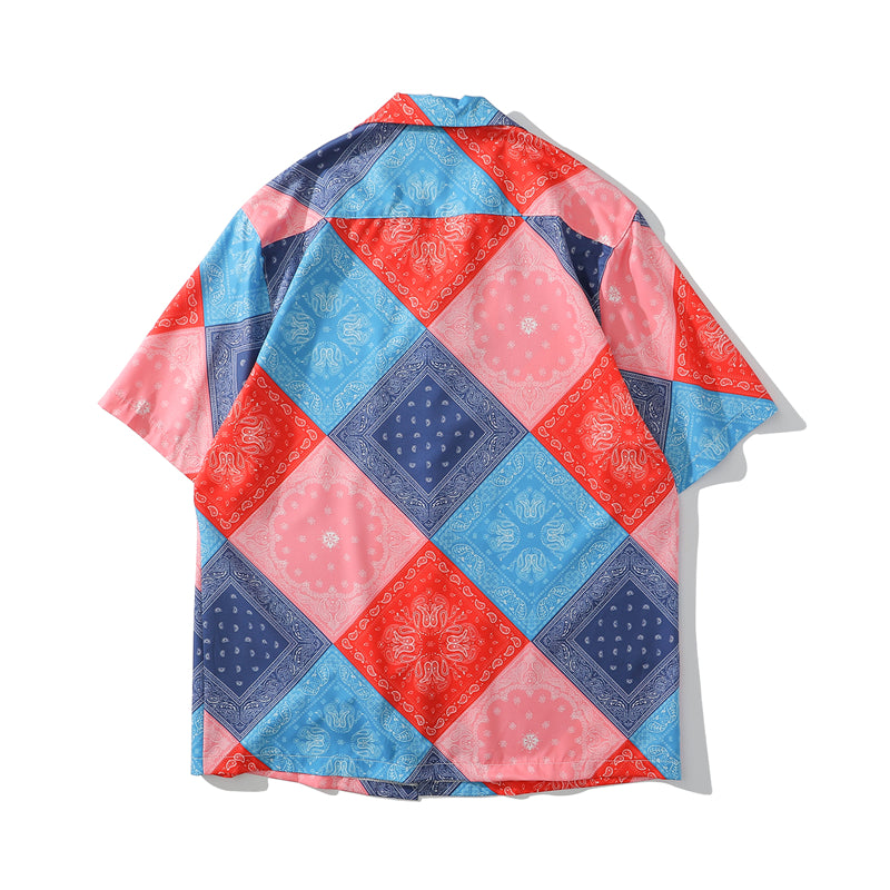 Fashion Harajuku Patchwork Hawaiian Shirts Streetwear Hip Hop Casual Vintage Beach Camisas Shirt Summer Men Purple Tops | Vimost Shop.