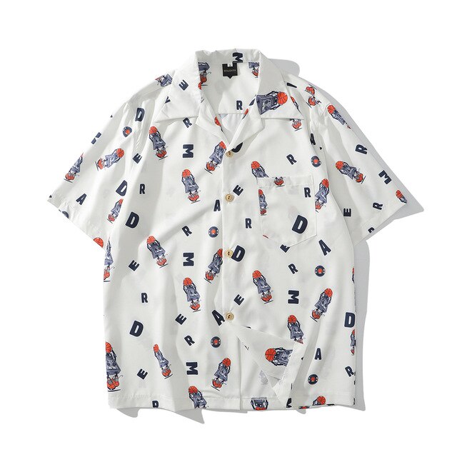 Hip Hop Print Holiday Shirts Short Sleeve Summer Beach Streetwear Green Hawaiian Shirts Men Casual Harajuku Aloha Shirt | Vimost Shop.