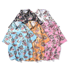 Arrival Men's Flower Shirt Hawaiian Camicias Casual Beach Wild Shirts Printed Short-sleeve Orange Blouses Tops | Vimost Shop.