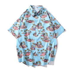 Arrival Men's Flower Shirt Hawaiian Camicias Casual Beach Wild Shirts Printed Short-sleeve Orange Blouses Tops | Vimost Shop.