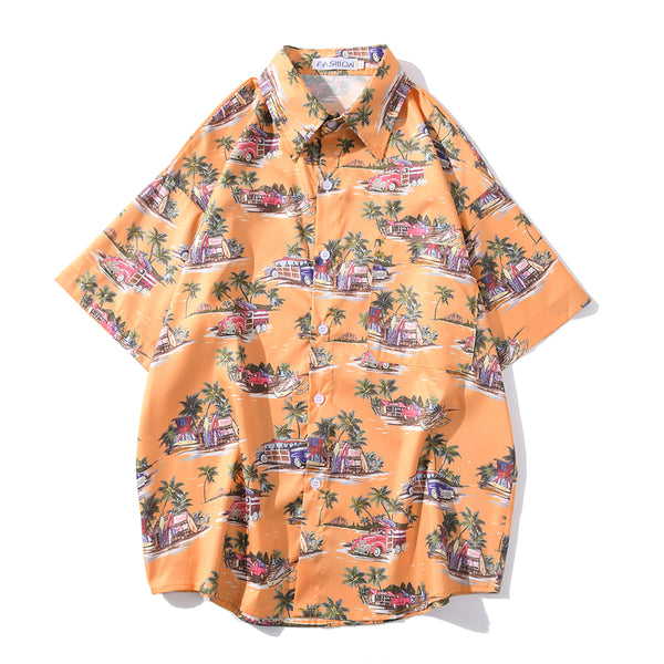 Arrival Men's Flower Shirt Hawaiian Camicias Casual Beach Wild Shirts Printed Short-sleeve Orange Blouses Tops | Vimost Shop.