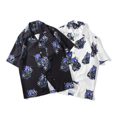 Summer Fashion Harajuku Full Devil Print Hawaiian Shirts Streetwear Hip Hop Casual Beach Short Sleeve Men Black Tops | Vimost Shop.