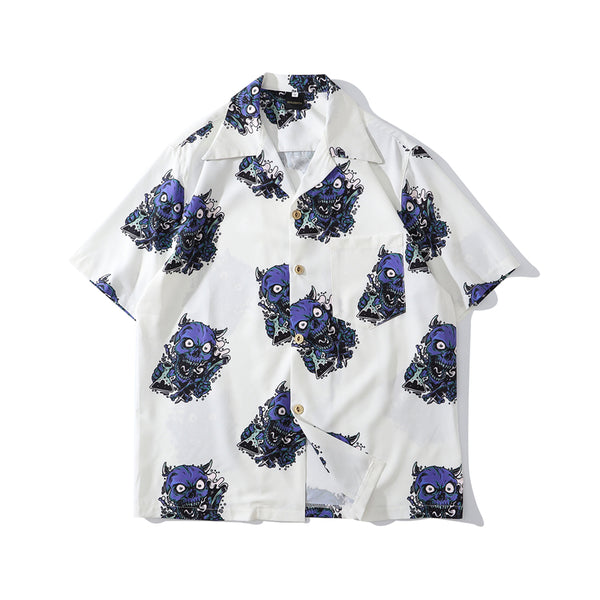 Summer Fashion Harajuku Full Devil Print Hawaiian Shirts Streetwear Hip Hop Casual Beach Short Sleeve Men Black Tops | Vimost Shop.