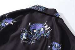 Summer Fashion Harajuku Full Devil Print Hawaiian Shirts Streetwear Hip Hop Casual Beach Short Sleeve Men Black Tops | Vimost Shop.