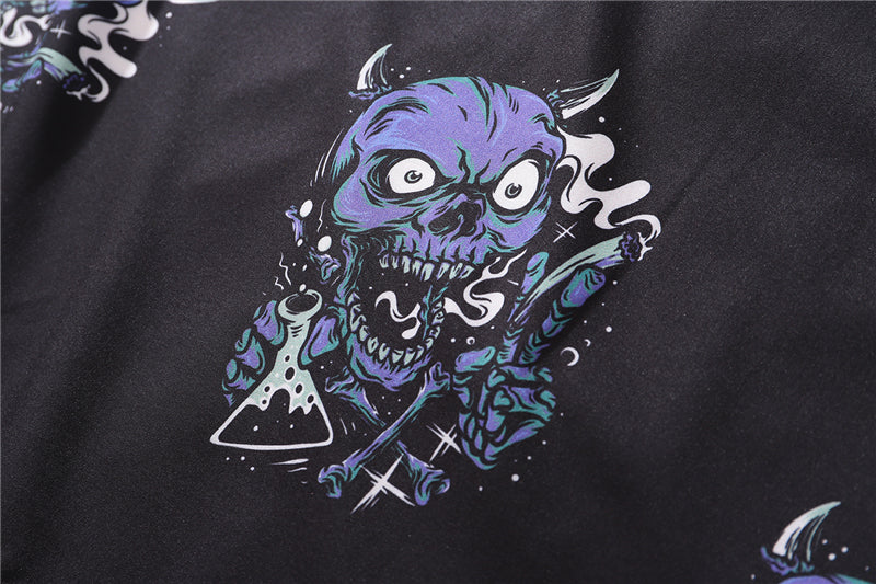 Summer Fashion Harajuku Full Devil Print Hawaiian Shirts Streetwear Hip Hop Casual Beach Short Sleeve Men Black Tops | Vimost Shop.