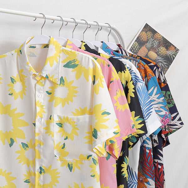 Flowers Shirt Hawaiian Casual Beach Shirts Summer Hip Hop Street Black White Pink Short Sleeve Tops Tees | Vimost Shop.