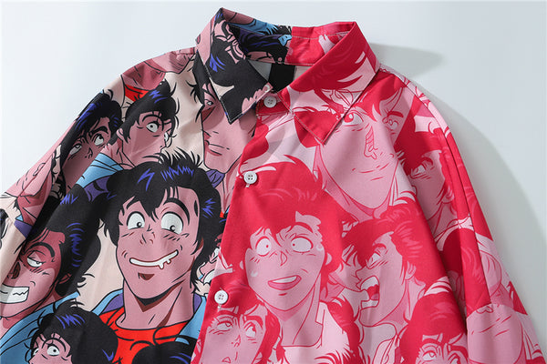 Japanese Style Funny Anime Print Long Sleeve Shirt 2020 Men Casual Hip Hop Streetwear Patchwork Oversized Shirt Korean | Vimost Shop.