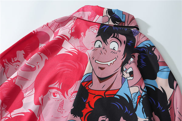 Japanese Style Funny Anime Print Long Sleeve Shirt 2020 Men Casual Hip Hop Streetwear Patchwork Oversized Shirt Korean | Vimost Shop.