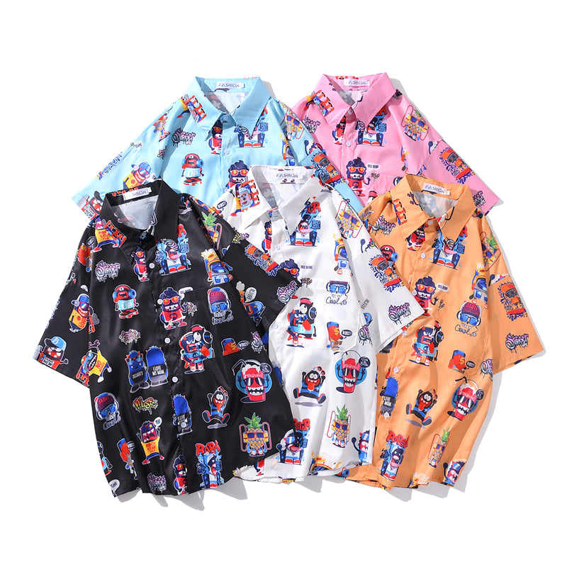 New Men's Cool Shirt Hawaiian Camicias Casual White Beach Shirts Hip Hop Street Cartoon Print Short Sleeve Tops | Vimost Shop.
