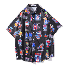 New Men's Cool Shirt Hawaiian Camicias Casual White Beach Shirts Hip Hop Street Cartoon Print Short Sleeve Tops | Vimost Shop.