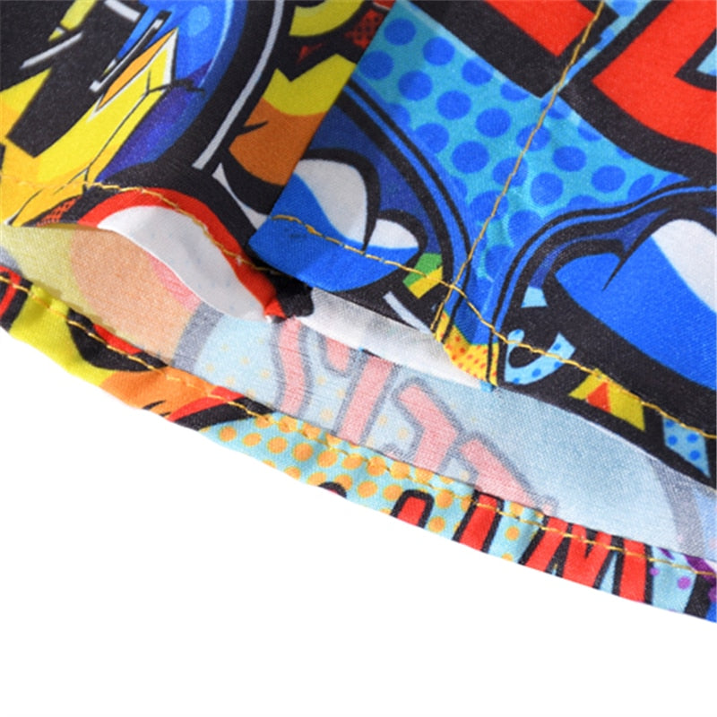 Summer Street Graffiti Blue Shirt Male Fashion Beach Holiday Shirt Hip Hop Casual Mens Short Sleeve Hawaiian Shirts | Vimost Shop.